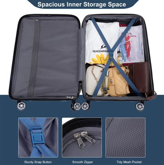 3 Piece Suitcase Set PC Lightweight And Durable Expandable Carrying Case With Two Hooks, Double Swivel Wheels, TSA Lock, 21-25-29 Dark Blue