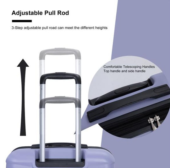 3 Piece Suitcase Set PC Lightweight And Durable Expandable Carrying Case With Two Hooks, Double Swivel Wheels, TSA Lock, 21-25-29 Light Purple