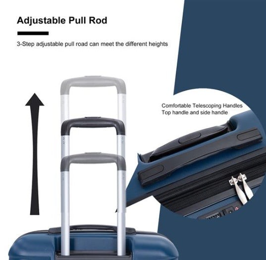 3 Piece Suitcase Set PC Lightweight And Durable Expandable Carrying Case With Two Hooks, Double Swivel Wheels, TSA Lock, 21-25-29 Dark Blue