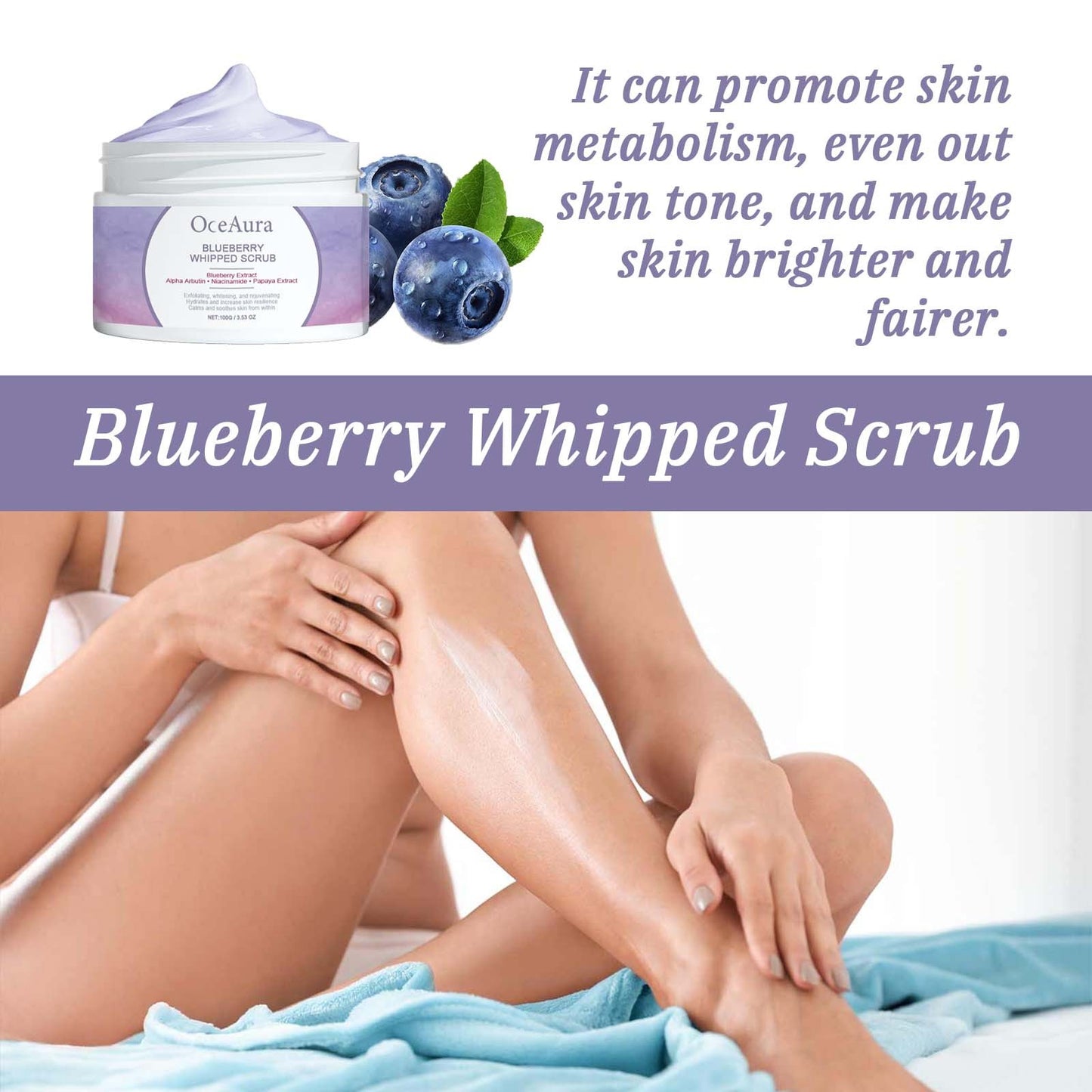 OceAura Blueberry Whipped Scrub, Exfoliating Tender Lighten Body Dull Brightening Skin Scrub