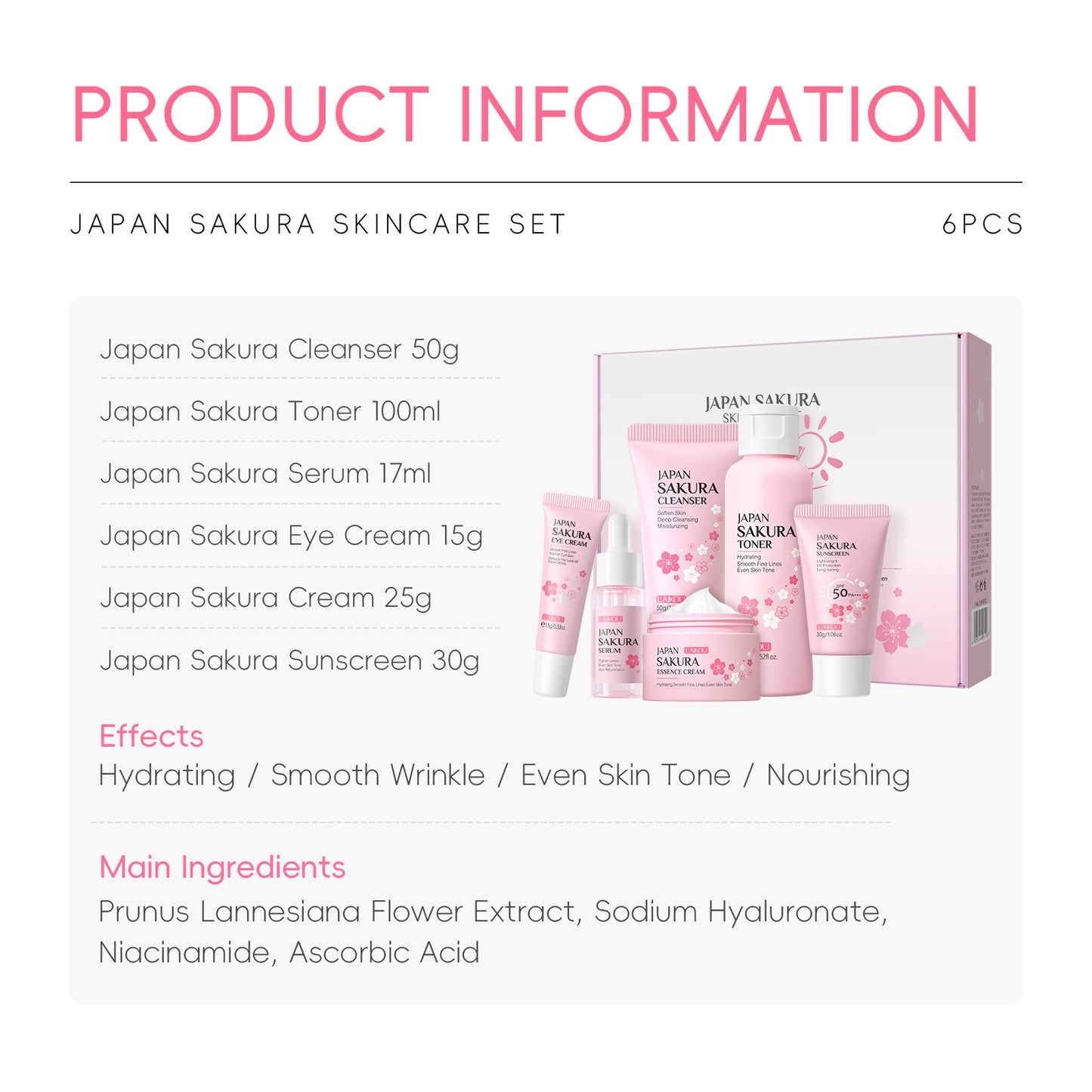 Six-piece Set Of Cherry Blossom Skin Care Cleansing