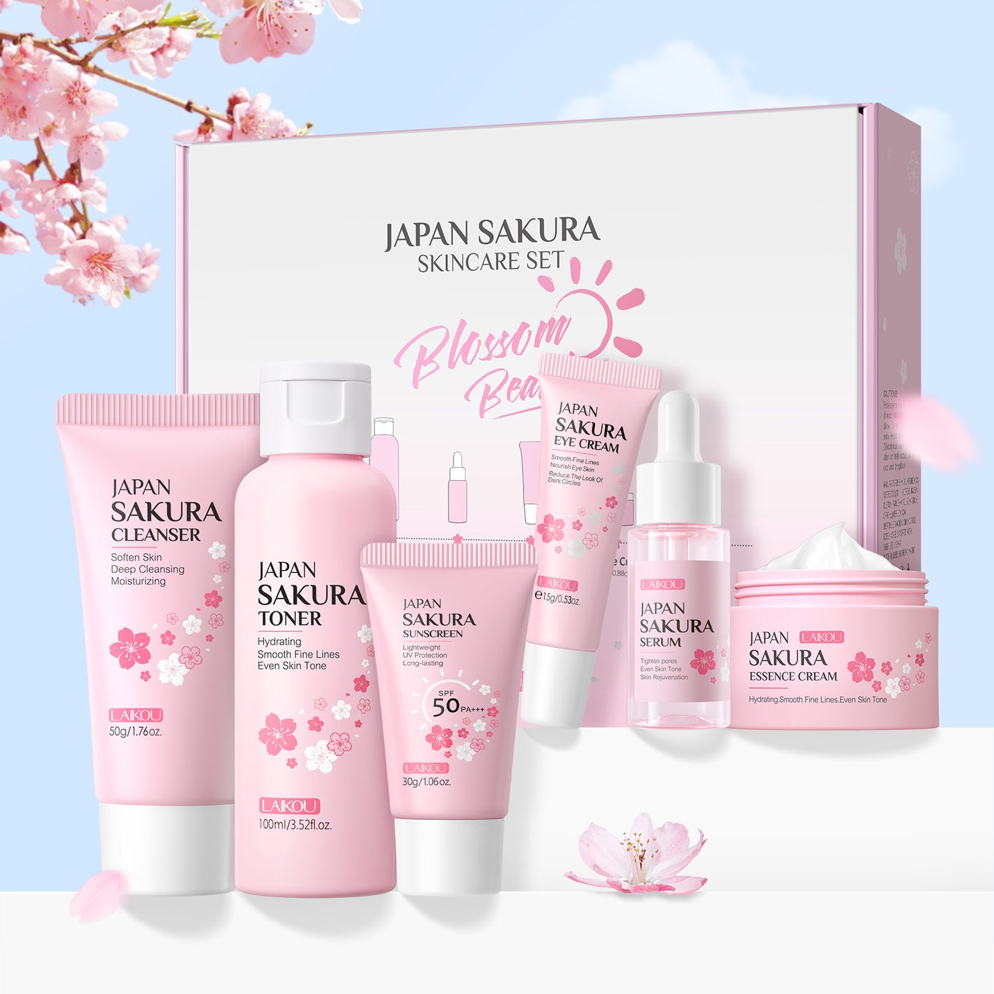 Six-piece Set Of Cherry Blossom Skin Care Cleansing